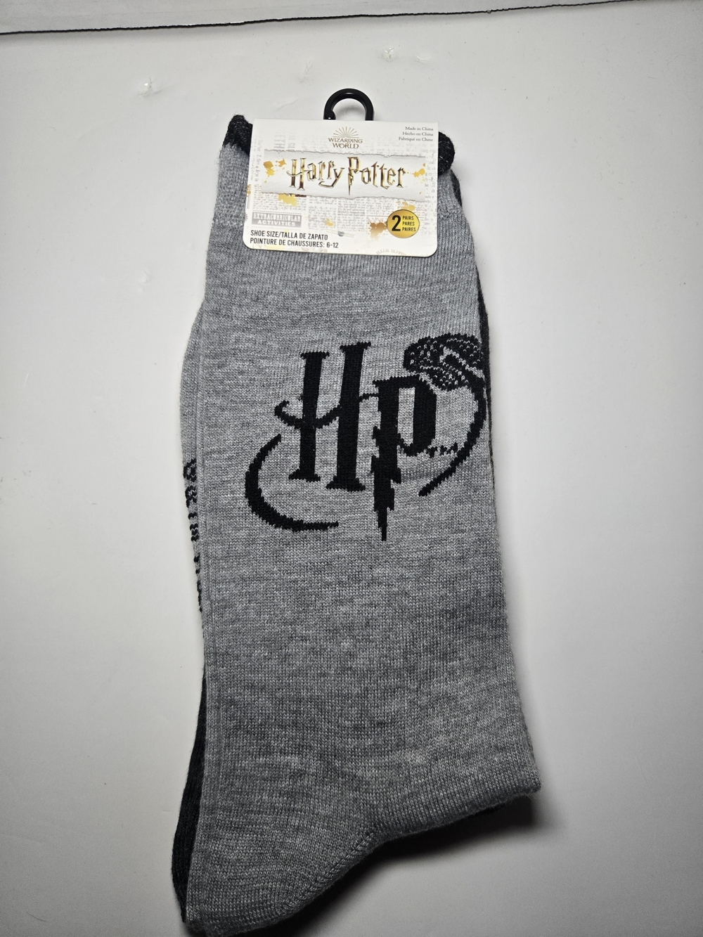 Harry Potter Gray Crew Socks with Black Logo 2 Pair